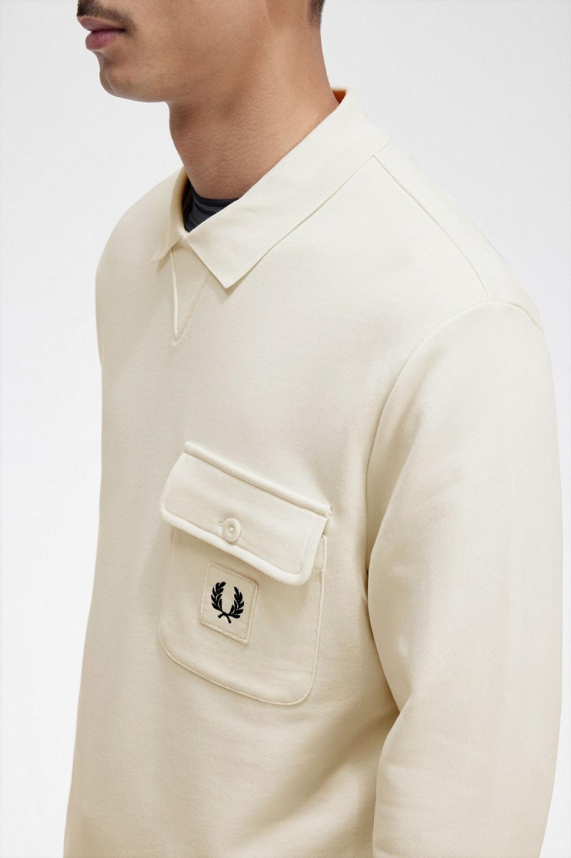 Sudaderas Fred Perry Long Sleeve Loopback Hombre Ecru | CLDYB35361