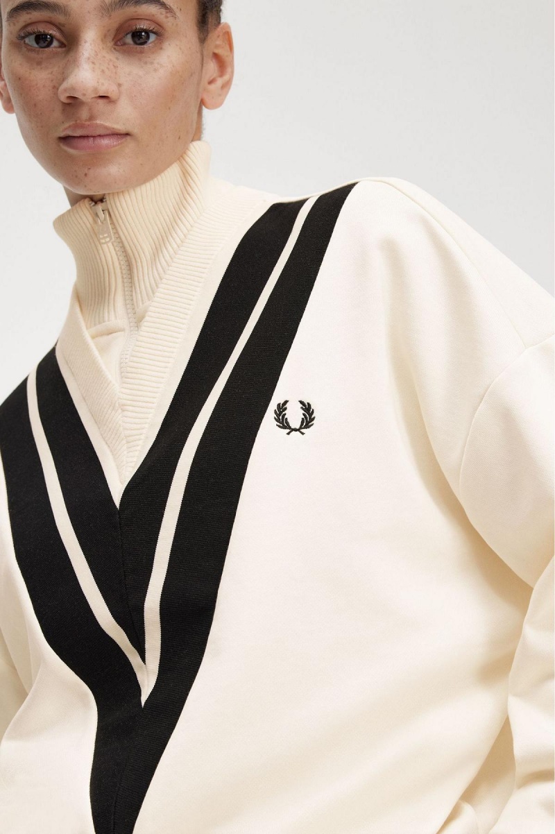 Sudaderas Fred Perry Tipped De Punto Trim Mujer Ecru | DCLVO18573