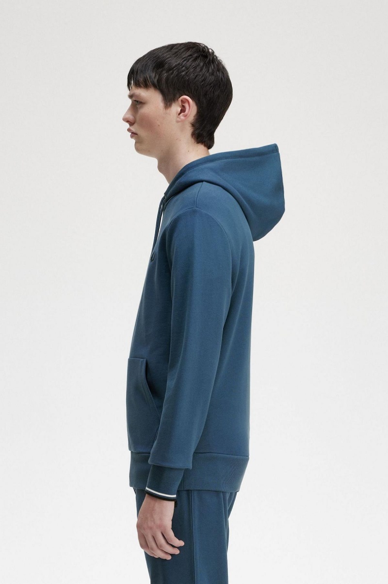 Sudaderas Fred Perry Tipped Encapuchado Hombre Azules | QCLWA25421