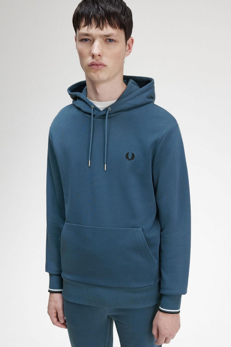 Sudaderas Fred Perry Tipped Encapuchado Hombre Azules | QCLWA25421