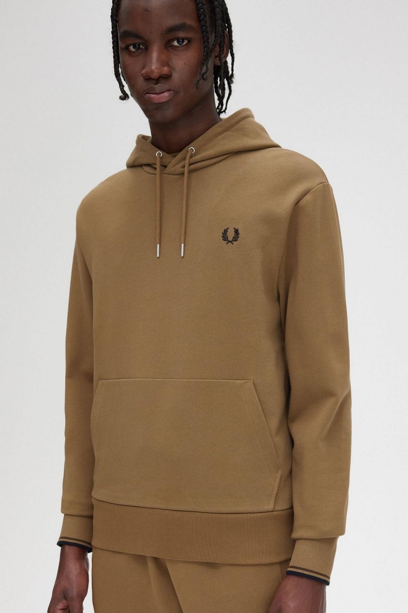 Sudaderas Fred Perry Tipped Encapuchado Hombre Shaded Stone / Burnt Tobacco | CLQAV63502