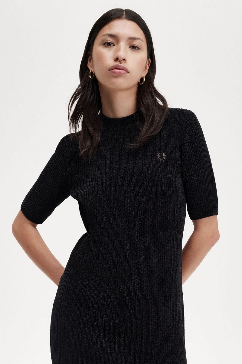 Vestido Fred Perry Chenille Rib Mujer Negras | GCLUC61852