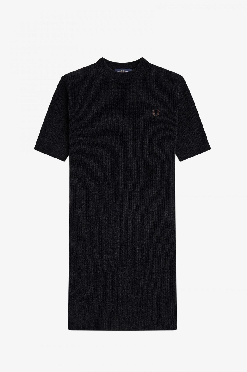 Vestido Fred Perry Chenille Rib Mujer Negras | GCLUC61852