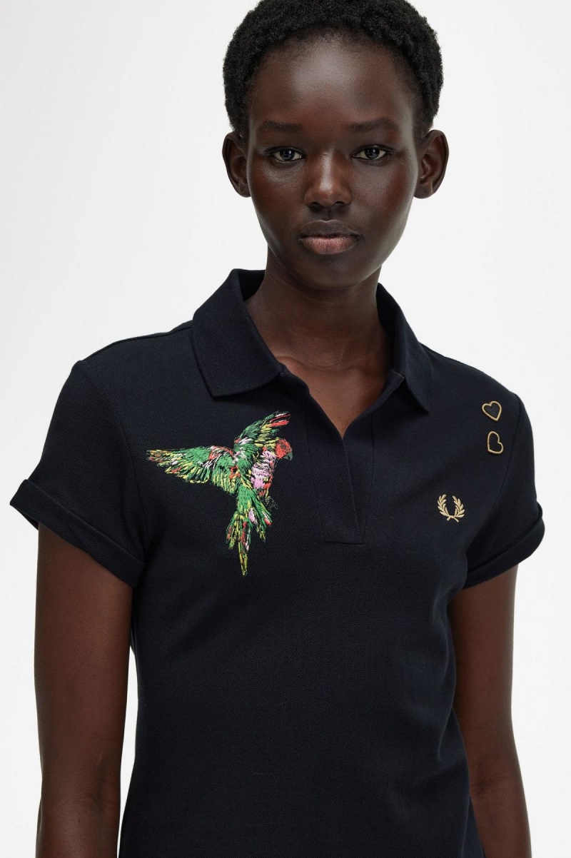 Vestido Fred Perry Embroidered Piqué Mujer Negras | CLXBR82680