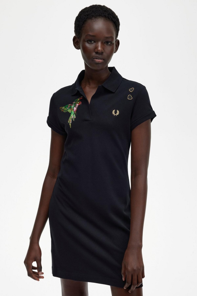 Vestido Fred Perry Embroidered Piqué Mujer Negras | CLXBR82680