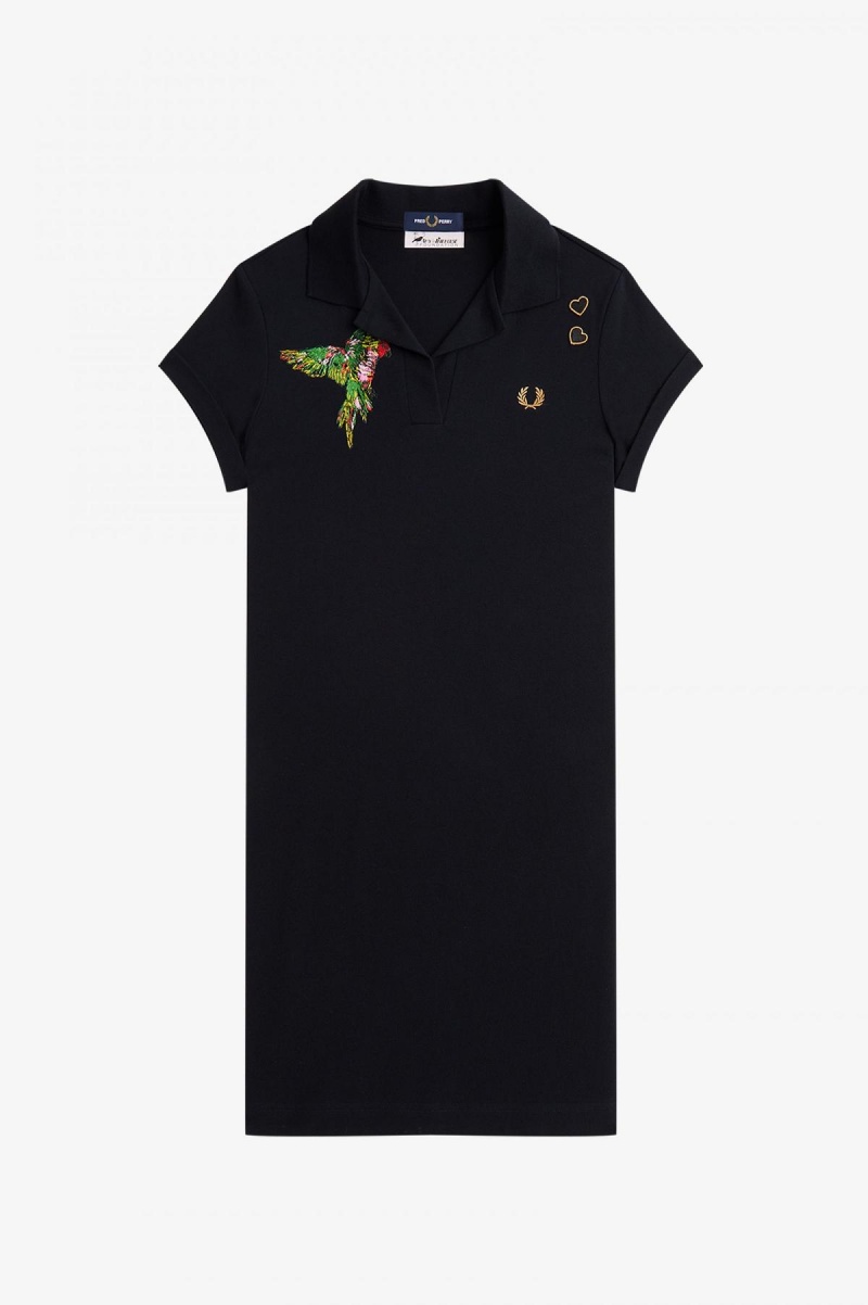 Vestido Fred Perry Embroidered Piqué Mujer Negras | CLXBR82680