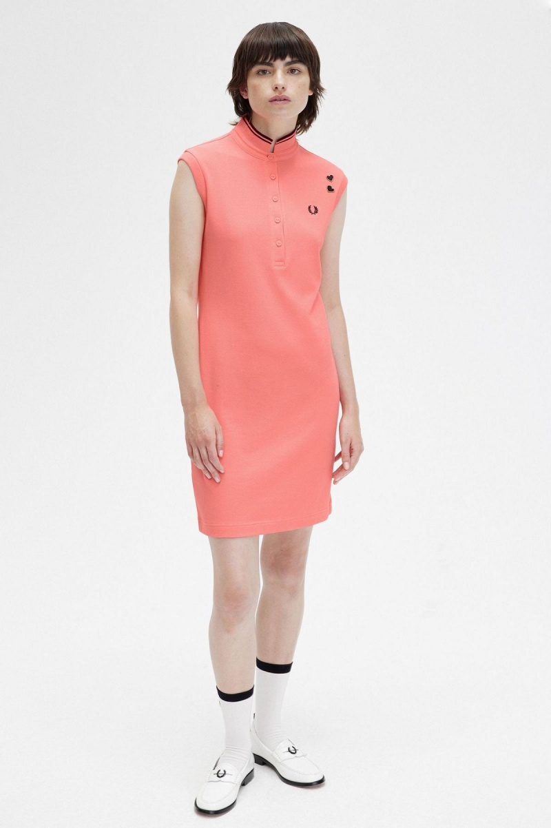 Vestido Fred Perry Printed Trim Piqué Mujer Coral | FCLUI30391