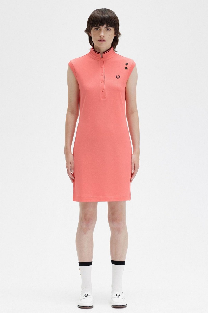 Vestido Fred Perry Printed Trim Piqué Mujer Coral | FCLUI30391