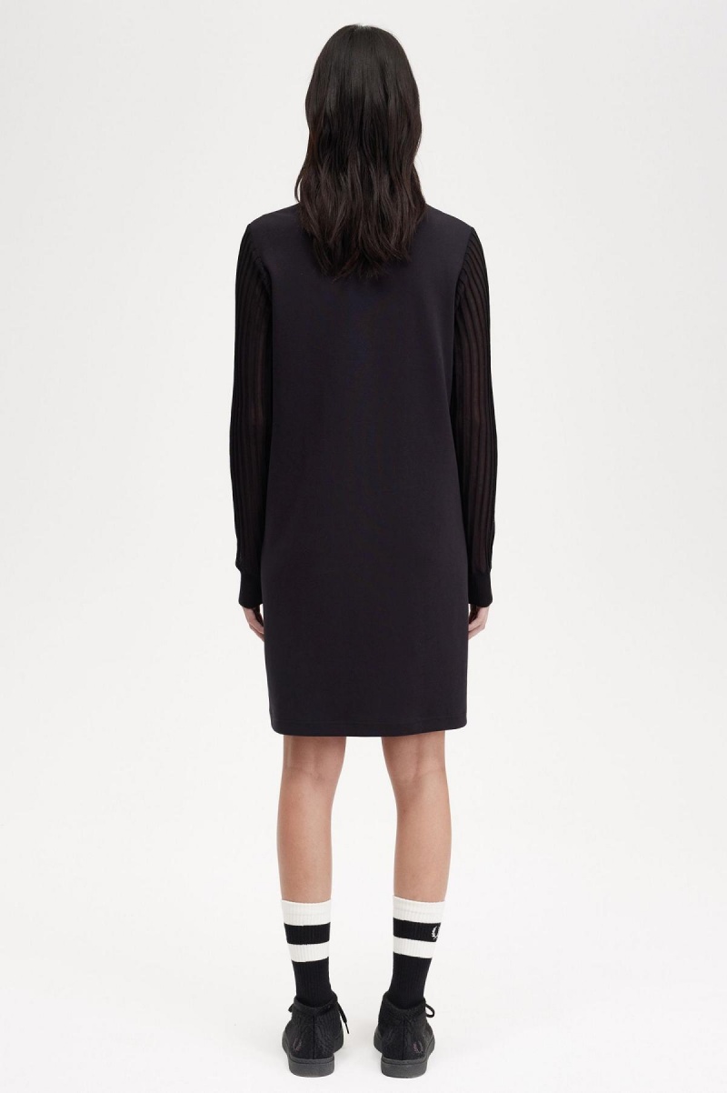 Vestido Fred Perry Sheer Sleeve Mock Neck Mujer Negras | FCLUI50685