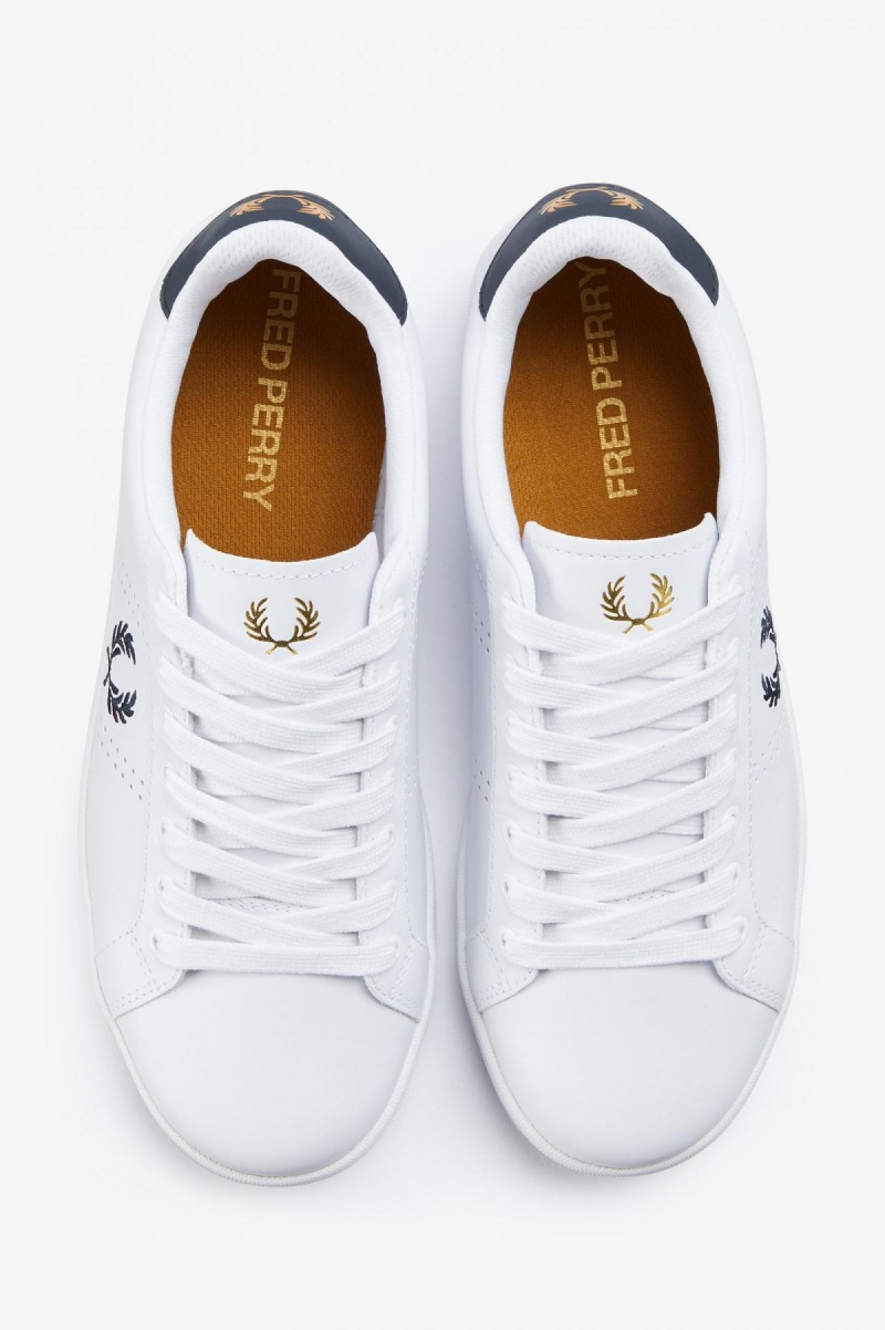 Zapatos Fred Perry B721 Hombre Blancas Azul Marino | CLZPD20549