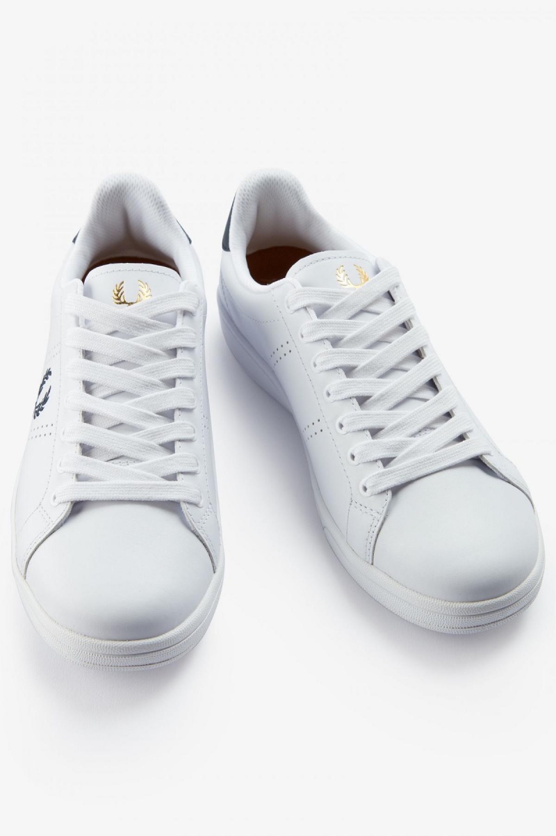 Zapatos Fred Perry B721 Hombre Blancas Azul Marino | CLZPD20549