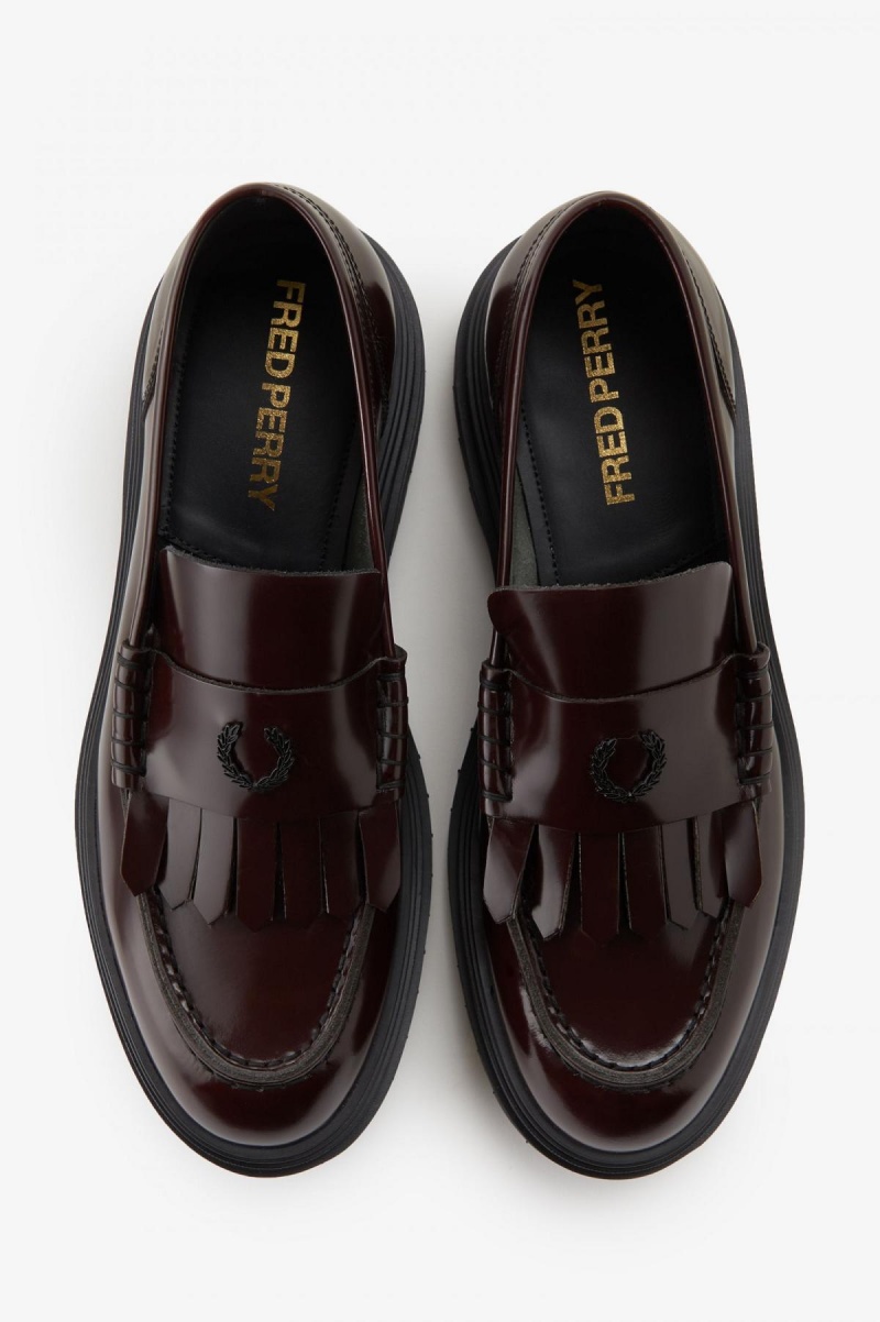 Zapatos Fred Perry Cuero Loafer Hombre Oxblood | CLZDE38277