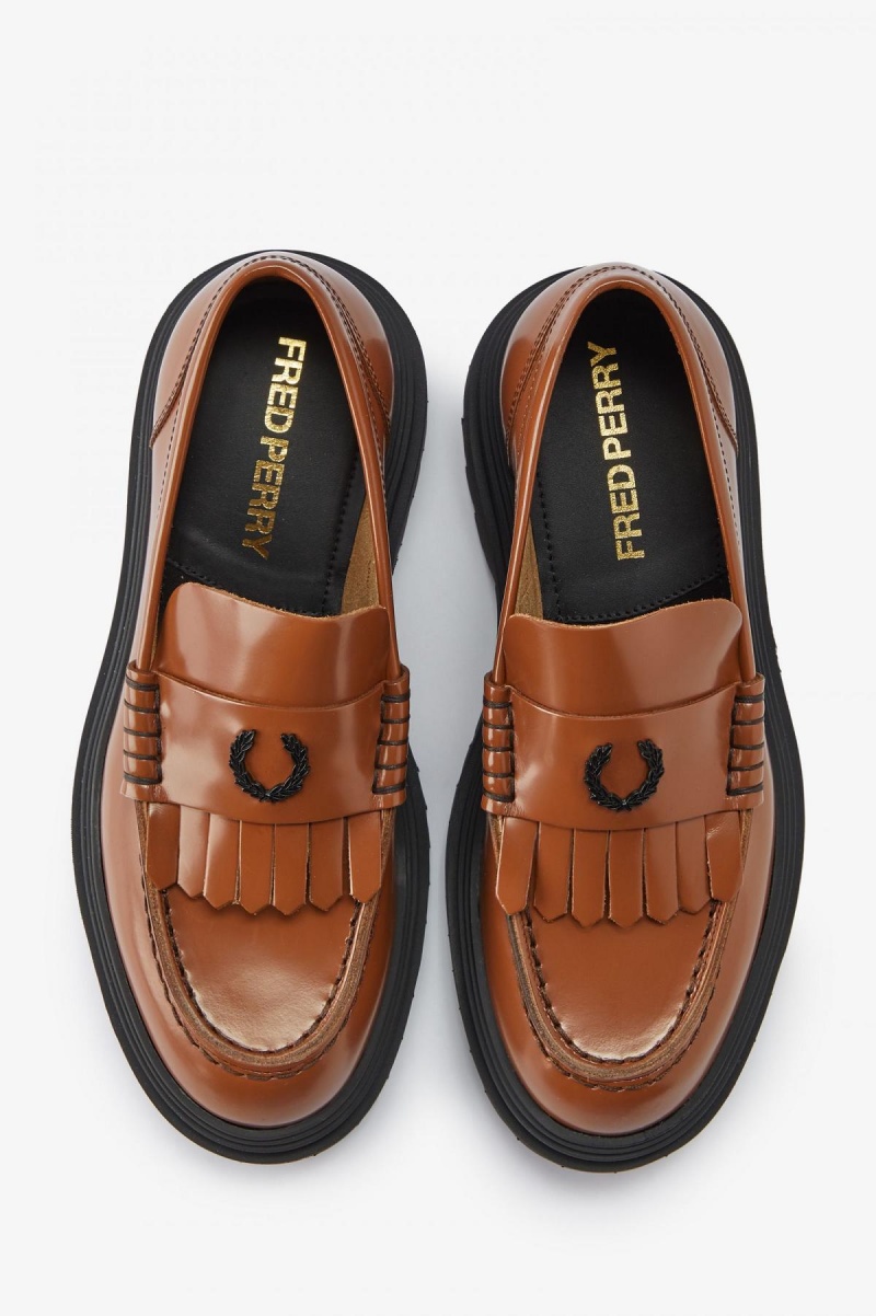 Zapatos Fred Perry Cuero Loafer Mujer Tan | CLJBT17129