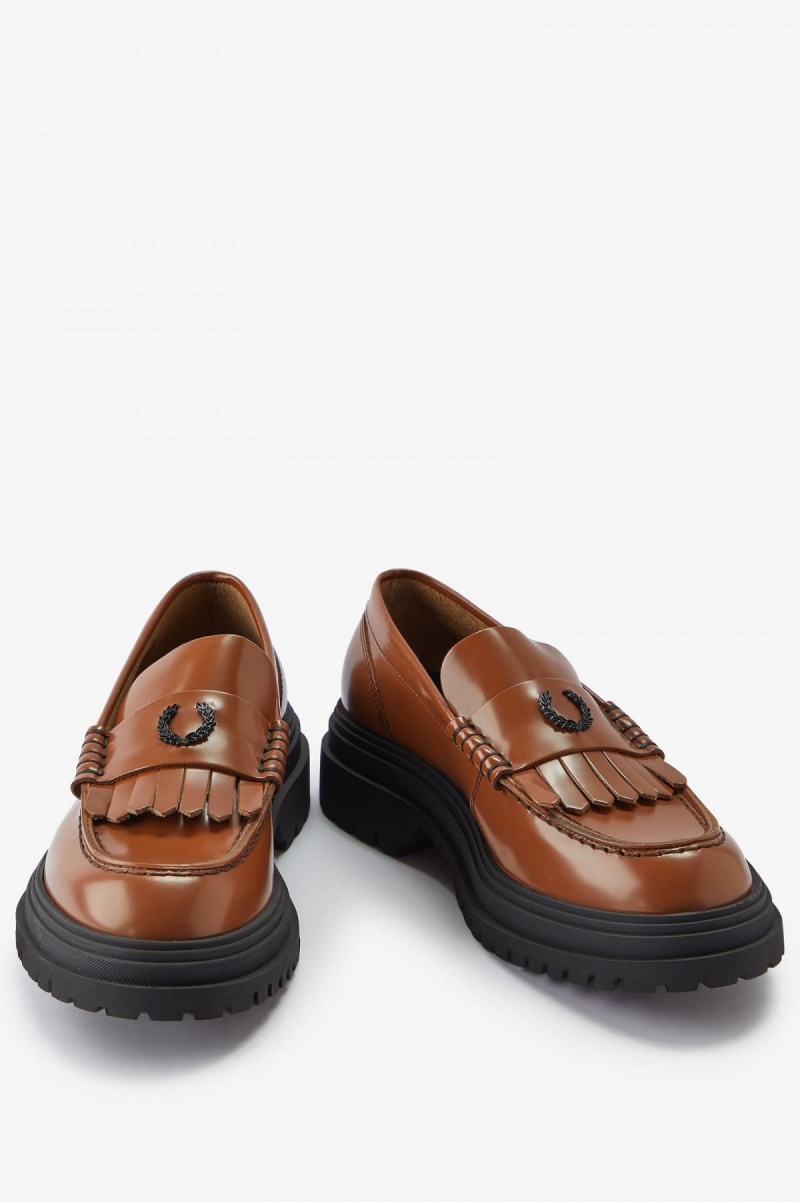 Zapatos Fred Perry Cuero Loafer Mujer Tan | CLJBT17129