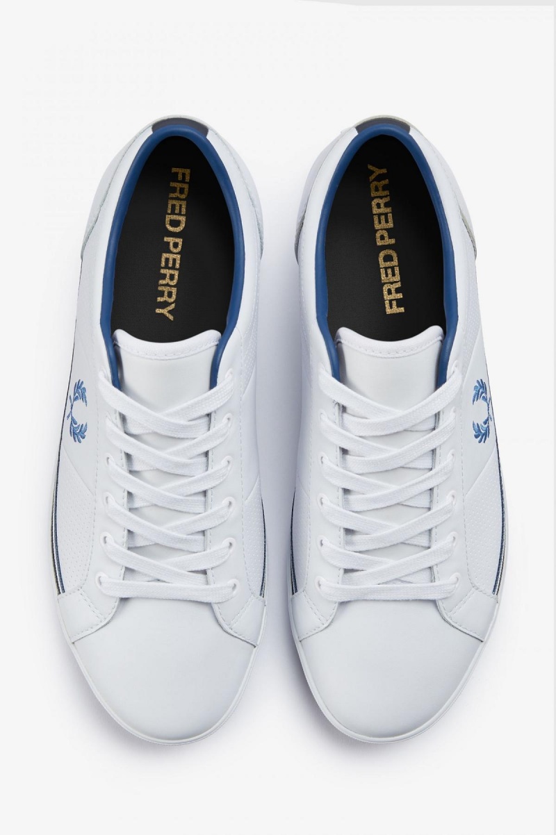 Zapatos Fred Perry Perforated Baseline Hombre Blancas Azules | CLJZR70561