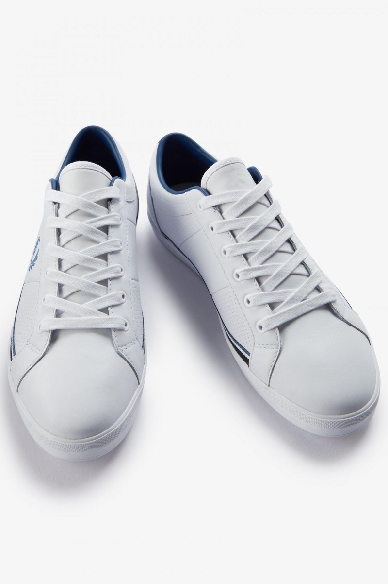 Zapatos Fred Perry Perforated Baseline Hombre Blancas Azules | CLJZR70561