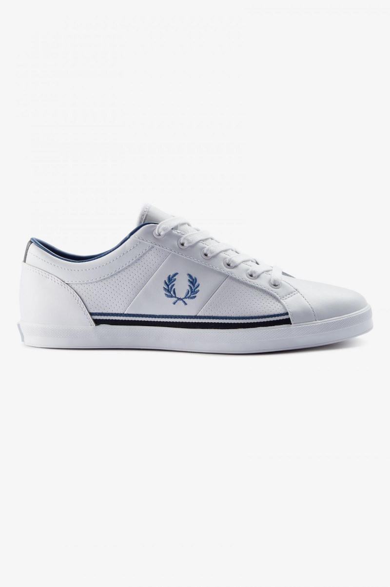 Zapatos Fred Perry Perforated Baseline Hombre Blancas Azules | CLJZR70561